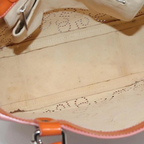 CHANEL Punching Tote Bag Enamel Orange Silver CC Auth - Picture 12 of 15